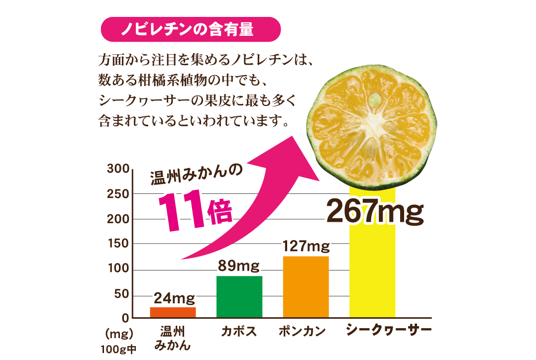 シークヮーサーのノビレチンの含有量と他の食品との比較